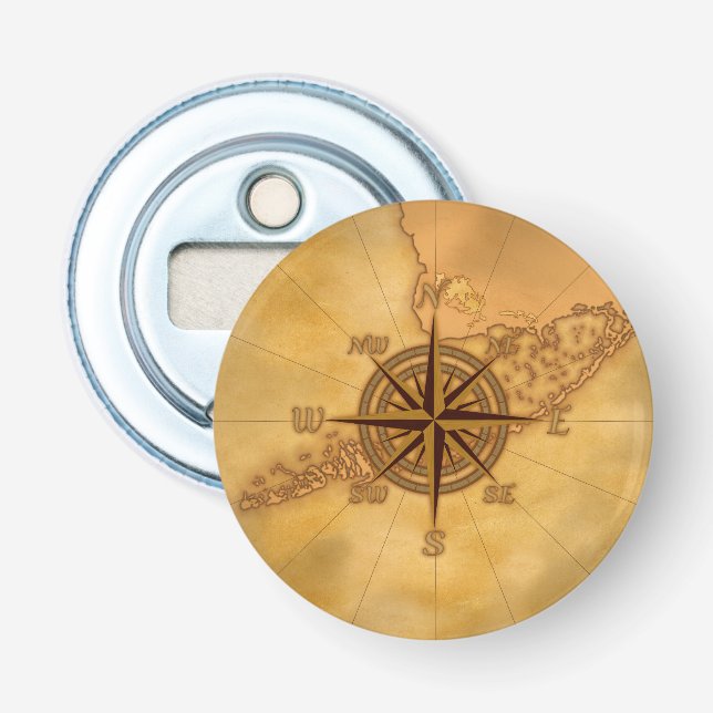 Antique Style Compass Rose Bottle Opener (Front)