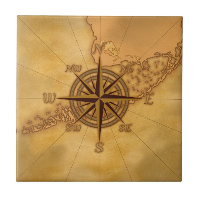 Antique Style Compass Rose Ceramic Tile (Front)
