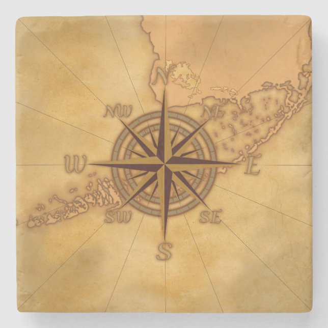 Antique Style Compass Rose Stone Coaster (Front)