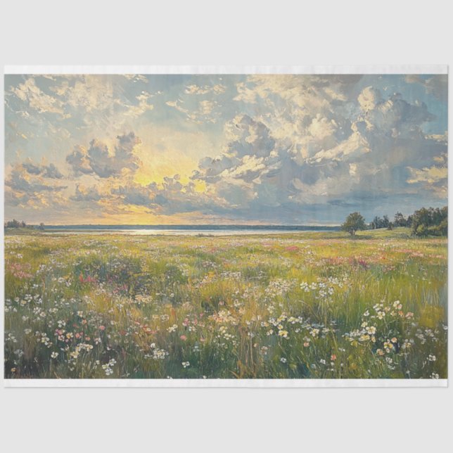 Antique Style Delicate Wildflower Field Landscape Tissue Paper (Front)