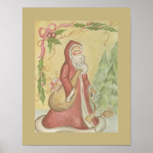 Antique Style Father Christmas Framed Wall Art
