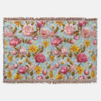 Antique Style Floral Print Throw Blanket