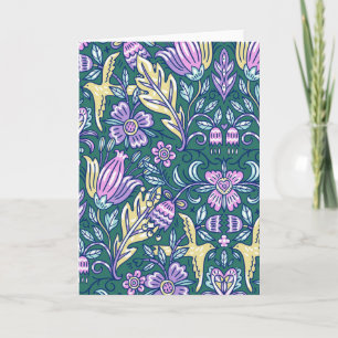 Antique Style Flowers and Birds Pattern Card