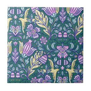 Antique Style Flowers and Birds Pattern Ceramic Tile