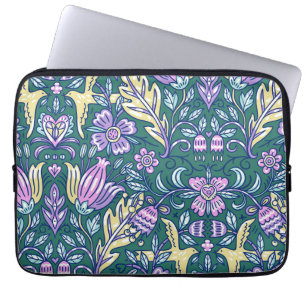 Antique Style Flowers and Birds Pattern Laptop Sleeve