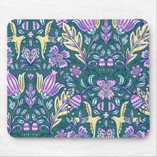 Antique Style Flowers and Birds Pattern Mouse Pad