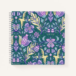 Antique Style Flowers and Birds Pattern Notebook