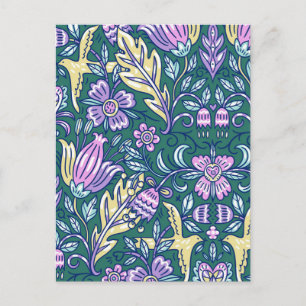 Antique Style Flowers and Birds Pattern Postcard