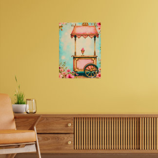Antique style ice cream cart poster art