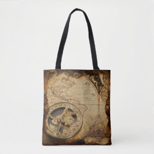 Antique Style Map with Large Compass Tote Bag
