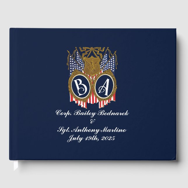 Antique-Style Military Couple Wedding Guest Book (Front)