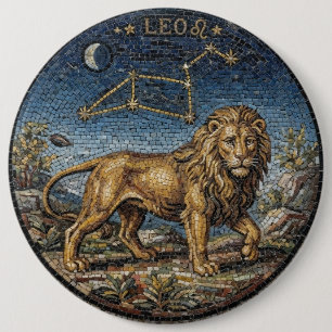 Antique Style Mosaic Zodiac Leo 6 Cm Round Badge