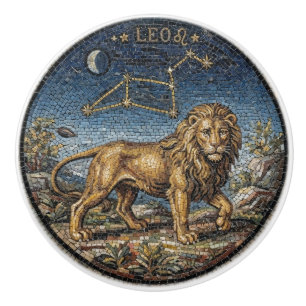 Antique Style Mosaic Zodiac Leo Ceramic Knob