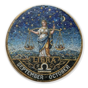 Antique Style Mosaic Zodiac  Libra  Ceramic Knob
