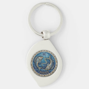 Antique Style Mosaic Zodiac Pisces Key Ring