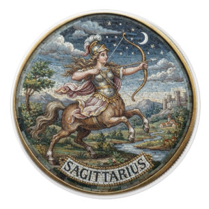 Antique Style Mosaic Zodiac Sagittarius   Ceramic Knob