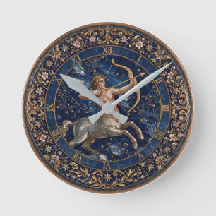 Antique Style Mosaic Zodiac Sagittarius Round Clock