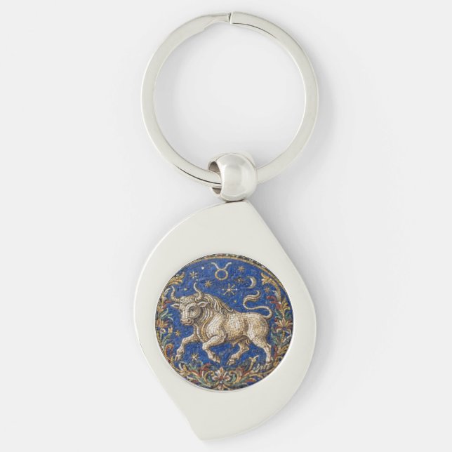 Antique Style Mosaic Zodiac Taurus  Key Ring (Front)