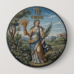 Antique Style Mosaic Zodiac Virgo 10 Cm Round Badge