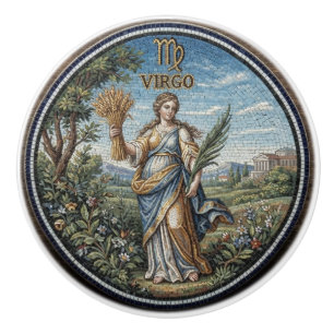 Antique Style Mosaic Zodiac Virgo  Ceramic Knob