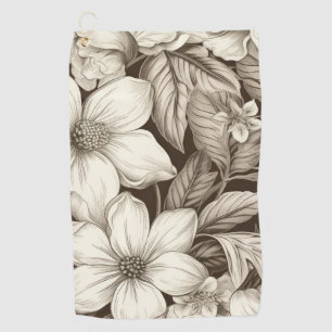 Antique-Style Sepia Floral with Fine Linework Golf Towel