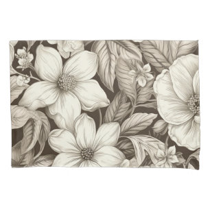 Antique-Style Sepia Floral with Fine Linework Pillowcase