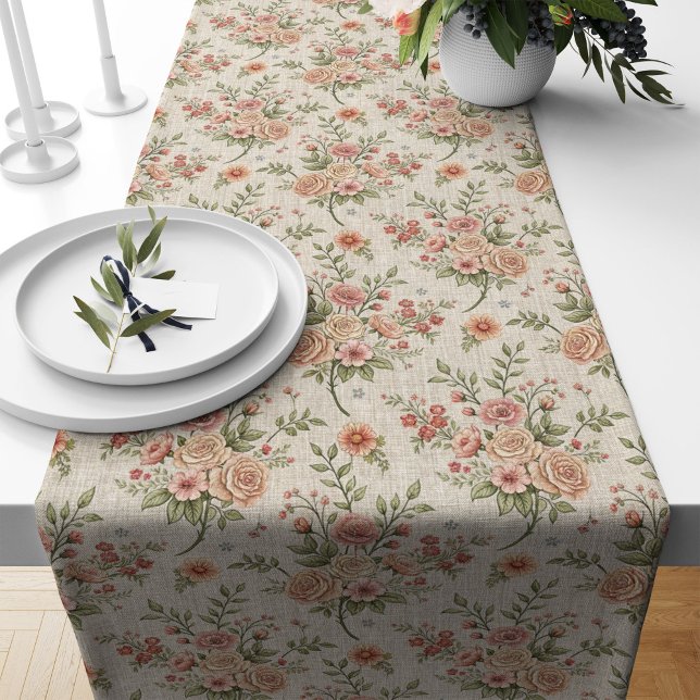Antique-Style Shabby Chic Nostalgic Florals Long Table Runner (Antique-Style Shabby Chic Nostalgic Florals Long Table Runner)
