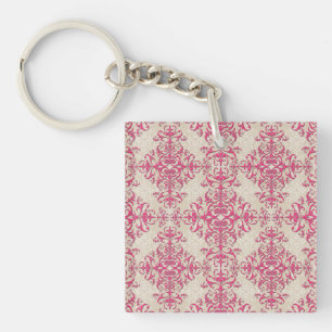 Antique Style Victorian Wallpaper Damask Art Key Ring