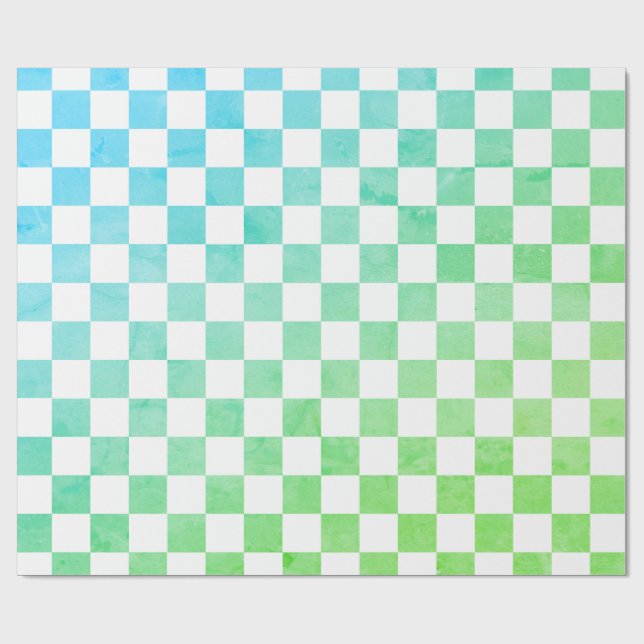 Antique Style White Blue and Green Chequerboard  Wrapping Paper (Flat)