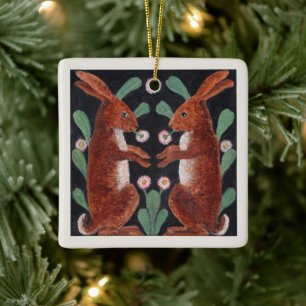 Antique Style Woodland Hare Spring Flower Decor Ceramic Ornament