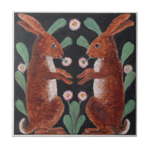 Antique Style Woodland Hare Spring Flower Decor Ceramic Tile