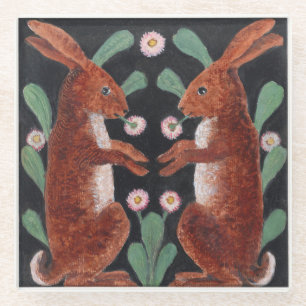Antique Style Woodland Hare Spring Flower Decor Glass Coaster