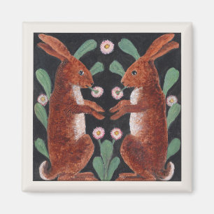 Antique Style Woodland Hare Spring Flower Decor Magnet