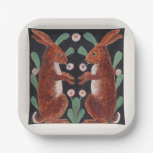 Antique Style Woodland Hare Spring Flower Decor Paper Plate