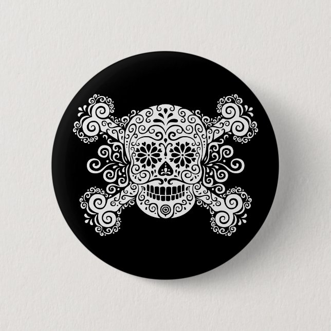 Antique Sugar Skull & Crossbones 6 Cm Round Badge (Front)