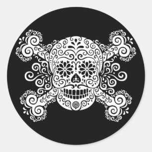 Antique Sugar Skull & Crossbones Classic Round Sticker