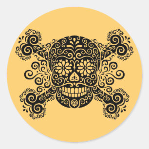 Antique Sugar Skull & Crossbones Classic Round Sticker
