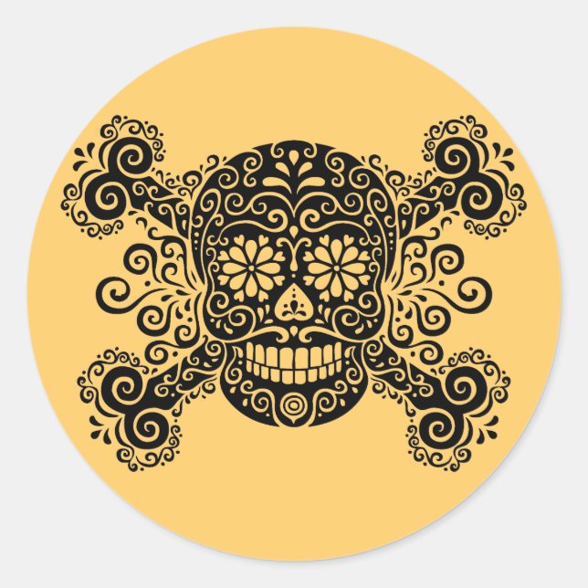 Antique Sugar Skull & Crossbones Classic Round Sticker (Front)