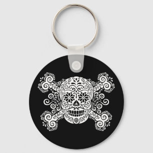 Antique Sugar Skull & Crossbones Key Ring