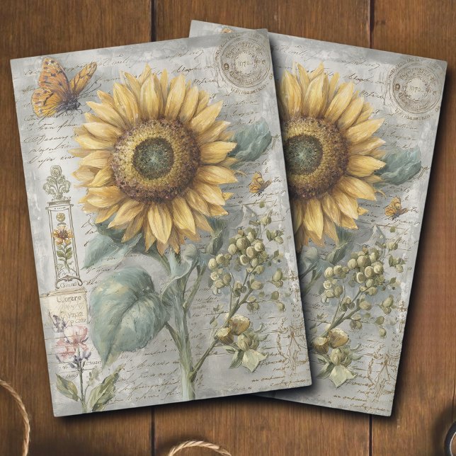 Antique Sunflower Botanical Ephemera Decoupage Tissue Paper (Creator Uploaded)