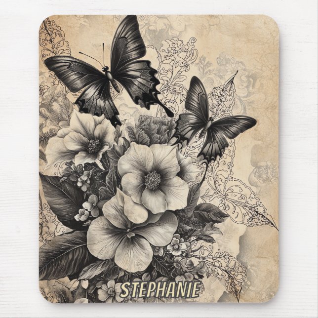 Antique Swallowtail Butterfly Botanical Mouse Pad (Front)