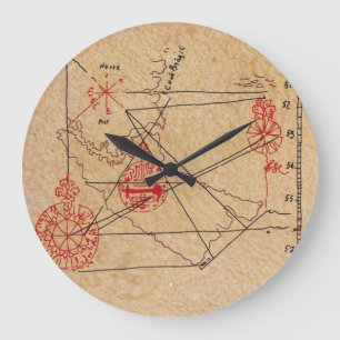 ANTIQUE TALISMAN / PIRATES TREASURE MAP PARCHMENT LARGE CLOCK