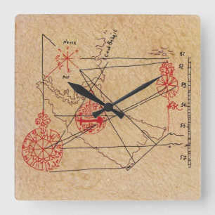 ANTIQUE TALISMAN / PIRATES TREASURE MAP PARCHMENT SQUARE WALL CLOCK