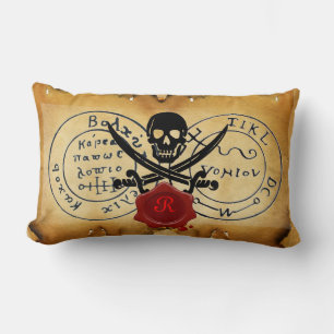 ANTIQUE TALISMAN / PIRATES TREASURE MAP WAX SEAL LUMBAR CUSHION