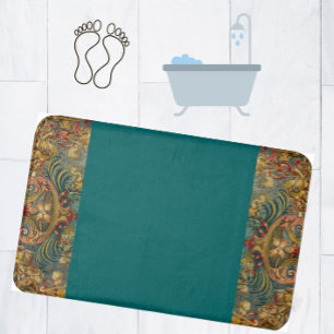 Antique Tapestry Jewel Tones Dark Teal Phthalo Bath Mat