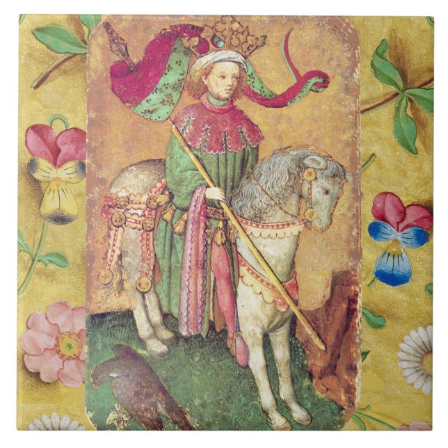 Antique Tarots /German Court Cards/King of Falcons Ceramic Tile (Front)