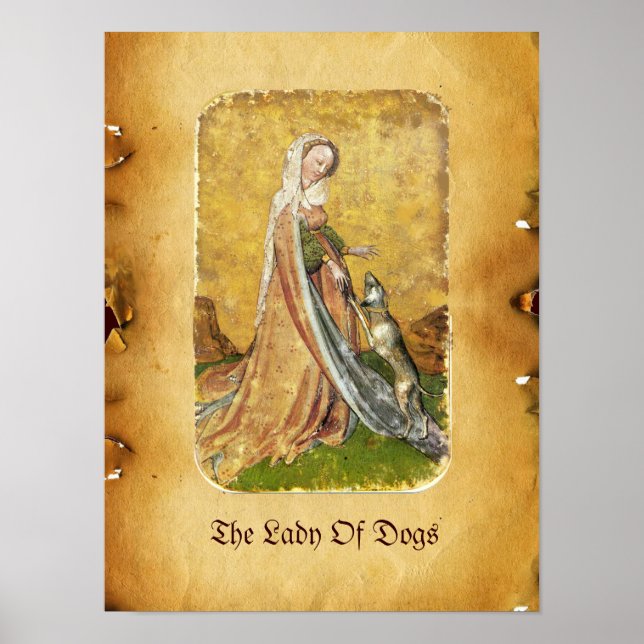 Antique Tarots /German Court Cards/Lady of Dogs Poster (Front)