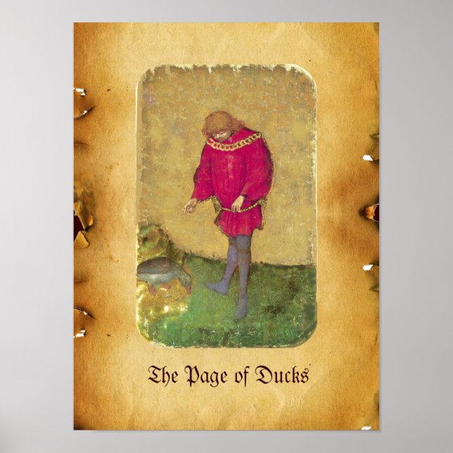 Antique Tarots /German Court Cards/Page of Ducks Poster (Front)
