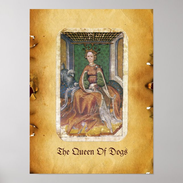 Antique Tarots /German Court Cards/Queen of Dogs Poster (Front)