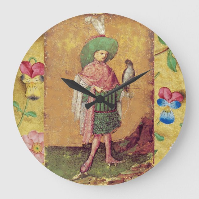 Antique Tarots German Court Cards/Squire of Falcon Large Clock (Front)